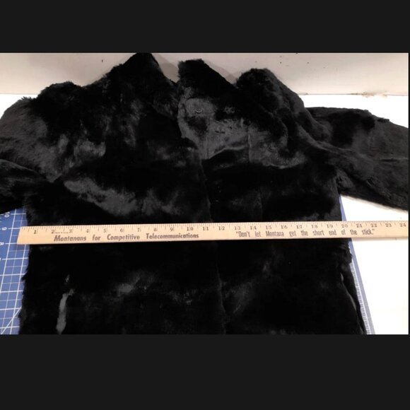 Vintage Black Rabbit Fur Coat Woman's Size M France Origin Natural Korea Mobwife - Picture 5 of 6